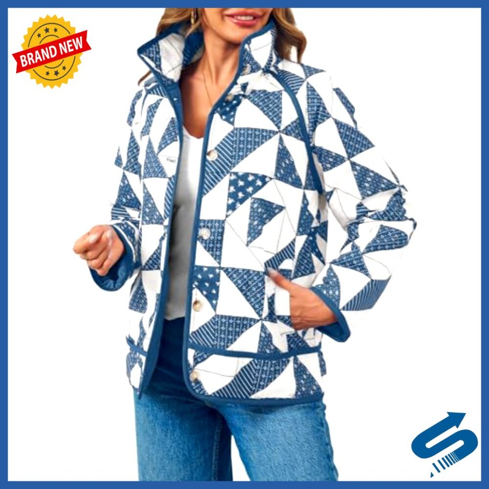 Lightweight Quilted Puffer Jacket, Patchwork Desi… - image 3